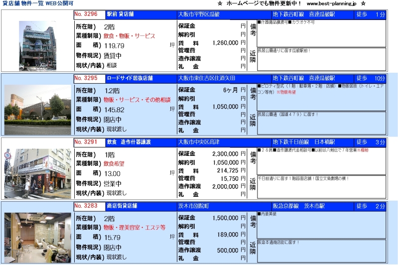 貸店舗 居抜・造作譲渡物件2012.1.11-8p 貸店舗のベストプランニング